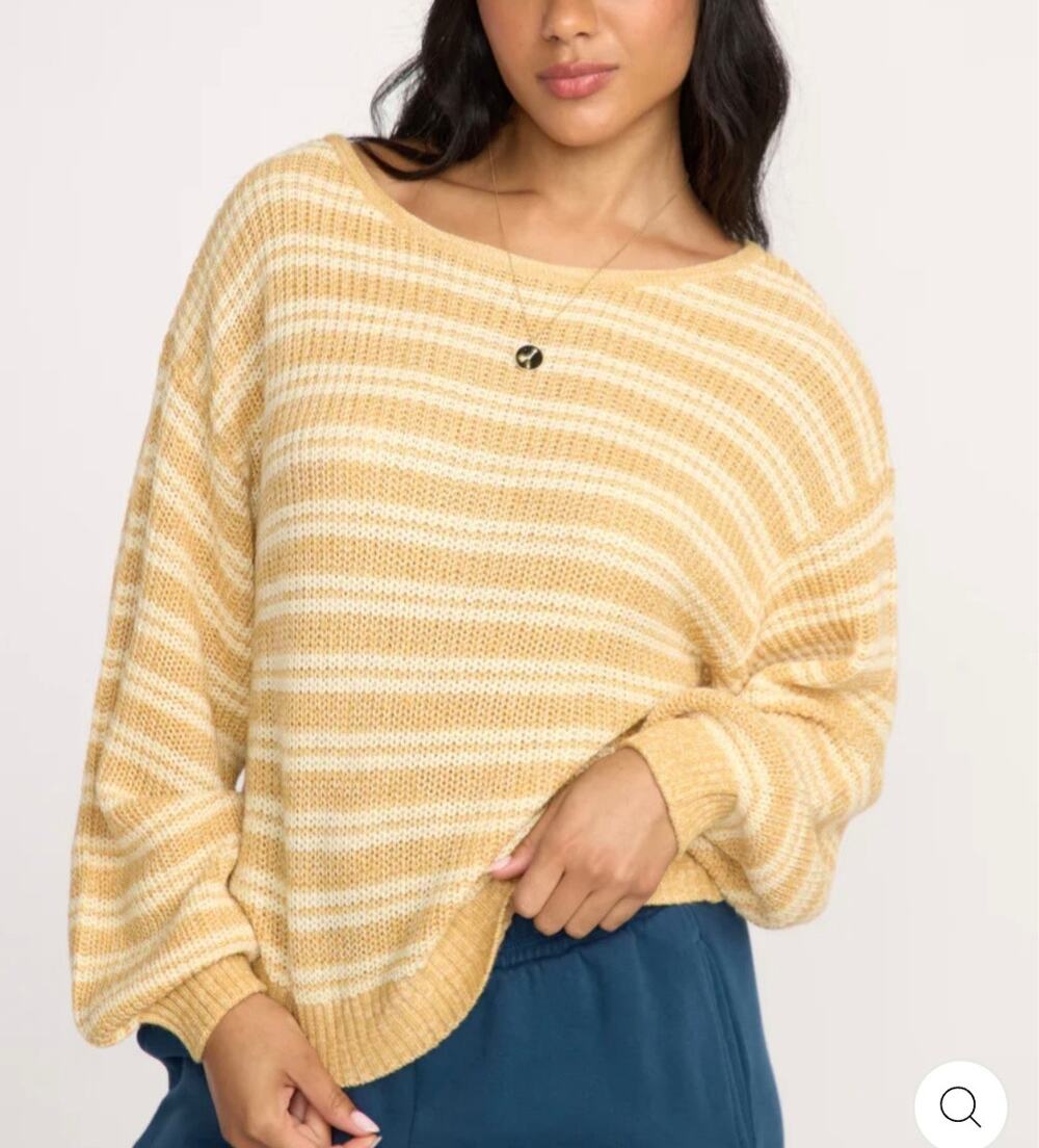 NWT Billabong Light Wave Striped Knit Sweater Gold Beach Boho Coastal Cowgirl S